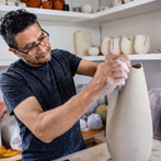 Ashraf Hanna at work in his studio 2019